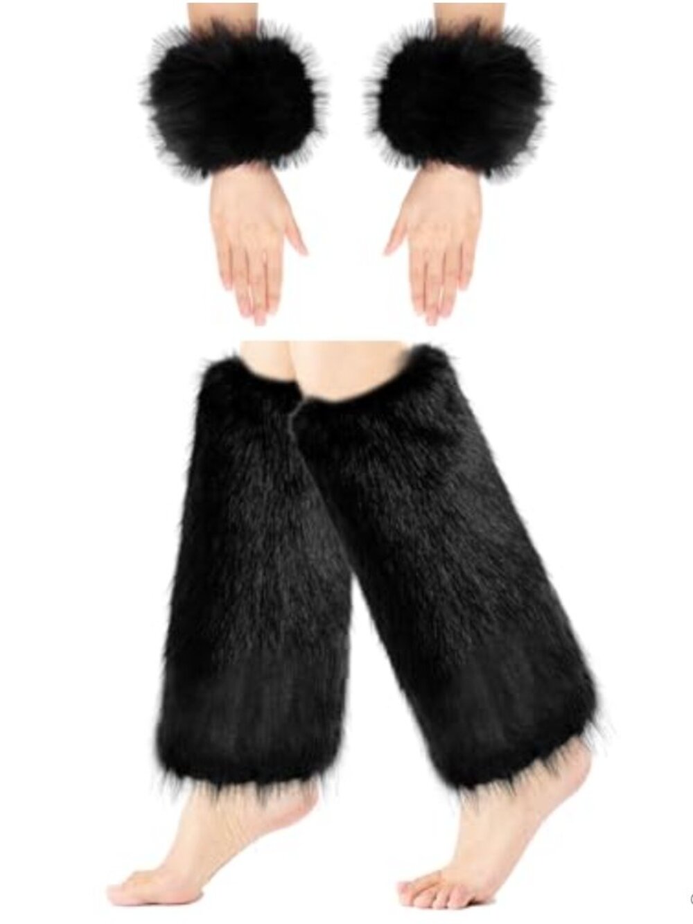 Faux Fur Leg Warmers & Wrist Cuffs Set Fluffy Winter Boot Covers